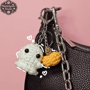 Kawaii Ghost and Pumpkin Crochet Keychain Set – Handmade Purse Charm