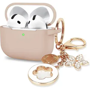 Case Cover for Apple Airpods 4 - VOTILE Airpods 4 Cases 2024 Cover Women Silicone iPods 4 Earbuds Wireless Accessorie Charging Cases Girl Bling Keychain for Airpod iPods 4th Generation - Milk Tea
