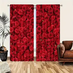 2pcs Creative Pattern Half-Blackout Curtains, Window Curtain, Artistic Style, Suitable for Kitchen, Living Room, Bedroom, Bathroom, Game Room