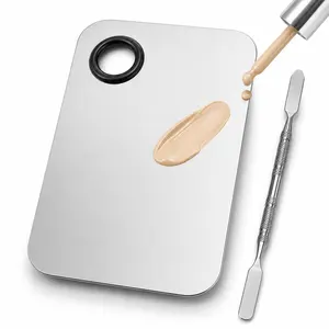 Stainless Steel Makeup Mixing Palette with Spatula, Foundation Blending Plate for Liquid Foundation, Concealer, Cream Makeup and Beauty Tools