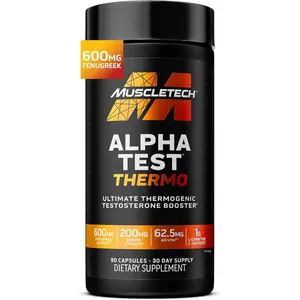 Thermogenic Testosterone Booster for Men, AlphaTest Thermo - T-Boost Mens Supplement with Tribulus Terrestris - Male Gym Workout Supplements for Muscle Growth, Stamina & Energy - 90 Pills