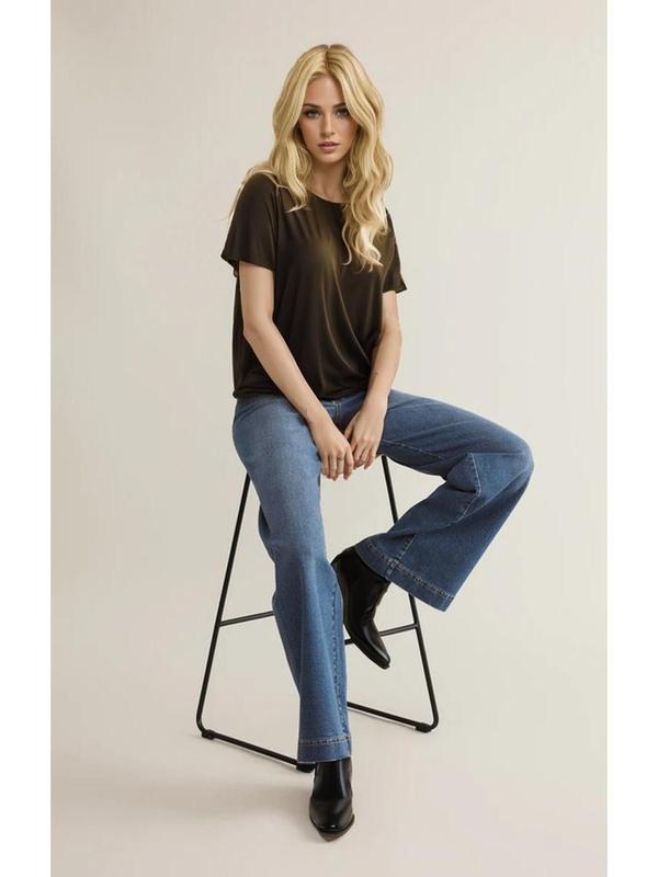 ALVON Women's Stretch Denim Pants Recycled High Waist Wide Leg Jeans Classic Streetwear Comfort Baggy Trouser Maxi Pocket Fitted