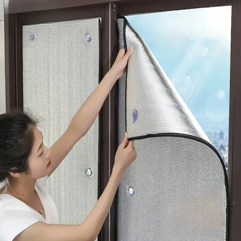 Aluminum Foil Thermal Insulation Window Cover with Suction Cups & Grommets, Summer Heat Reflection and UV Protection, Easy to Install, Vinyl Material, Ideal for Home, Sun Shade Film