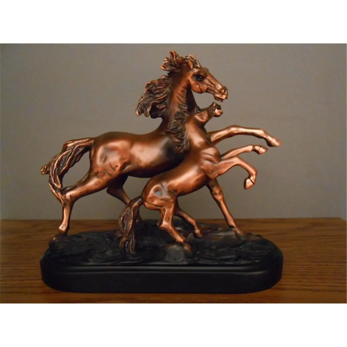 212 MAIN Heavy Copper-Plated Resin Stone Mare and Foal Sculpture - Bronze-Look Art Figurine, 10.5x4.5x9 in, 4.6 lbs, Indoor Home Decor Ornament
