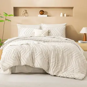 Beige King Size Comforter with - 7 a Bag King Boho Tufted Complete Sets with Comforter,, Pillowcases  Shams