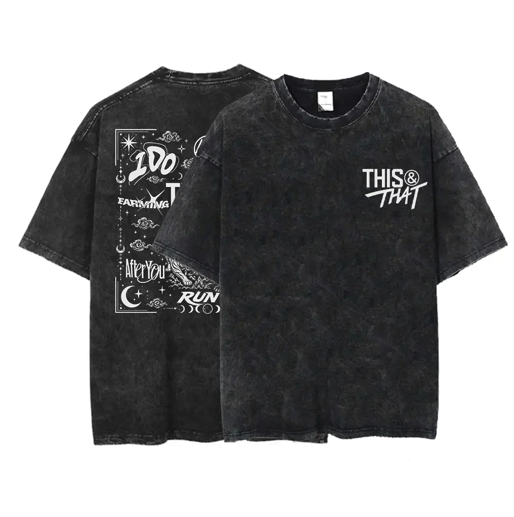 This & That Kpop Streetwear Wash Tee, STAY Fandom Merch, Kpop Concert Outfit, Acid Wash Kpop Merch, Everyday Tops