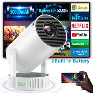 Portable Full HD Projector, supports Android system, supports 4K decoding, 180° rotating projector, smart WiFi 6, Bluetooth 5.2, native 1080P * 720 resolution, 350 ANSI, mini portable auto-correcting audio projector, suitable for outdoor hom high  qualit