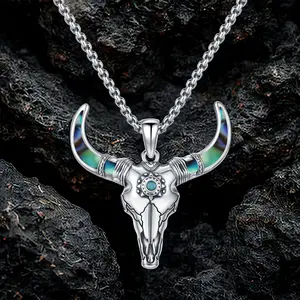 Brighthive S925 cow necklace Abalone shell turquoise 925 Sterling Silver Cow Head Pendant Western Mother's Day Jewelry for Women