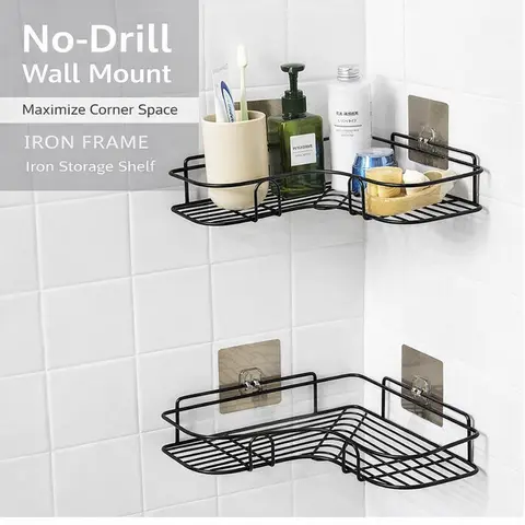 Stainless Steel No-Punching Wall Hanging Bathroom Caddy Organizer - Adjustable Triangle Corner Shower Storage Rack, Space-Saving Metal Bathroom Fixture for Indoor Tight Corners