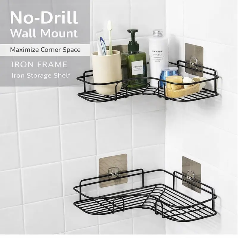 Stainless Steel No-Punching Wall Hanging Bathroom Caddy Organizer - Adjustable Triangle Corner Shower Storage Rack, Space-Saving Metal Bathroom Fixture for Indoor Tight Corners