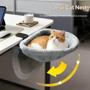 Under Desk Cat Hammock - Clamp On Cat Bed for Desk Edge, Durable Steel Frame Pet Perch, Easy to Clean Removable Cushion for Work-from-Home Pet Owners