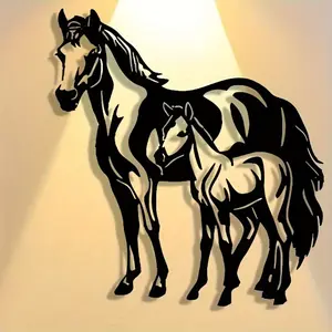 1pc Elegant Minimalism: Design Christmas Mother Horse with Pony Metal Plaque, Wall Art, Modern Craft Plaque Hanging Decoration, Modern Minimalist Design, Suitable for Office, Home Living Room, Terrace, Courtyard Walls