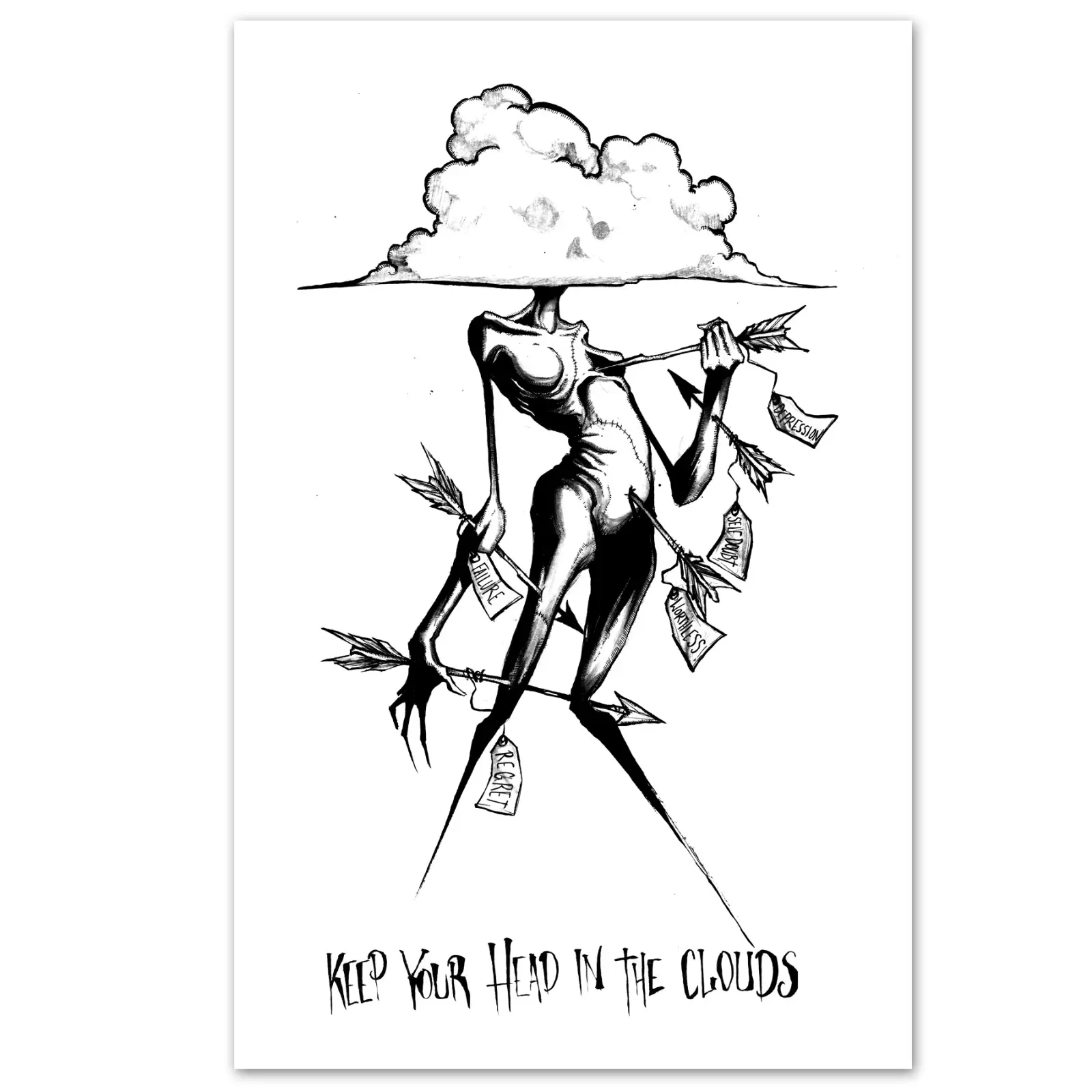 dopamine decor 2025-Head in the Clouds Depression Original Art Artwork Poster Print Decoration Wall Evil Room Photo Glossy Scary Ornaments Artistic
