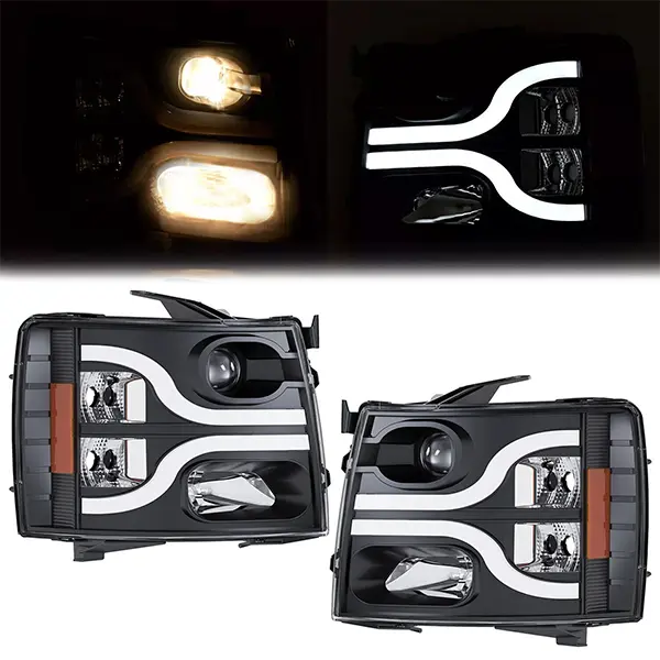 Projector Headlights LED DRL For Chevy Silverado 1500 2500HD 3500 HD 2007-2013