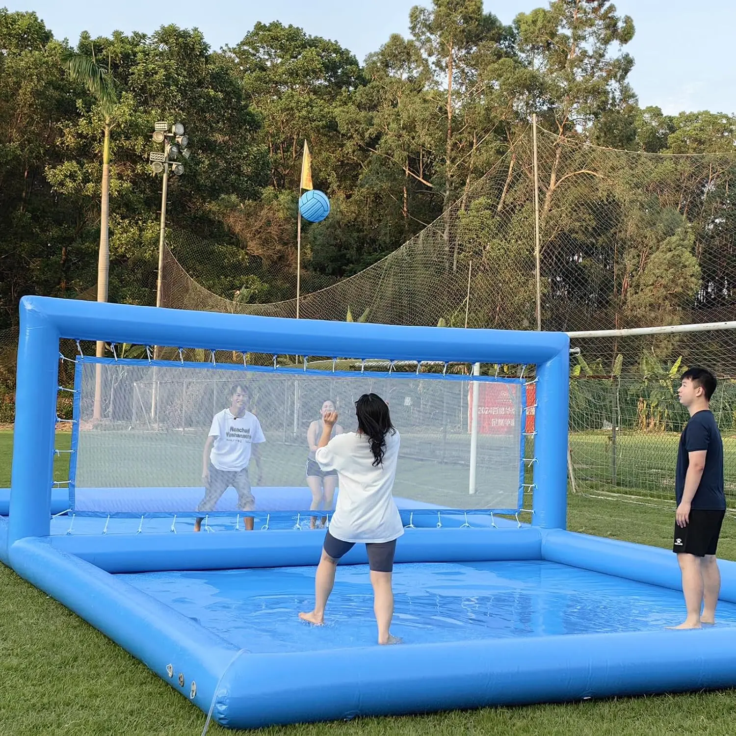 Inflatable Volleyball Pool for Adult(800w Air Pump)(100% PVC) 33FT Commercial Outdoor Volley Ball Court,Giant Outdoor Games for Family,Quick Setup Water Inflatable Volleyball Count-33x16.5x7ft