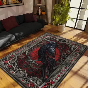 Gothic Raven Rug, Gothic Home Decor, Goth Crow Rug With Ankh And Pentagram Symbols, Dark Academia Rug, Cool Satanic Decor, Black Gothic Rug