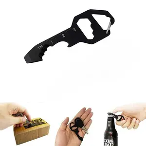 1 Piece Keychain Bottle Opener Multi Tool, 100% Stainless Steel EDC Gadget, 6 Tools in 1 for Beverage Can Opener, Bottle Opener, Wrench, Screw Driver, Metric Ruler,Cord Cutter, for Universal Everyday Carry Pocket and Backpack Tool