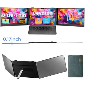 【WeeklyDeals】Cevaton 2.2lb Ultra-Light Laptop Screen Extender, 14" Dual Portable Monitor for Laptop, Ultra-Thin 1080P FHD Monitors for 13.3-17.3" Laptops, Triple Monitor Extended for Windows/Mac/Chrome-Please note the list of incompatible models