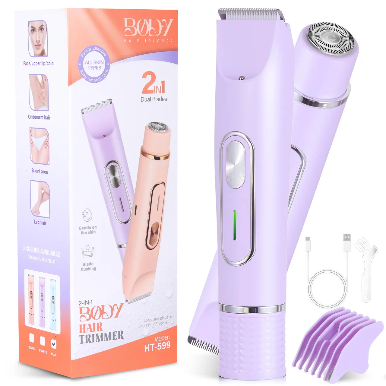 Bikini Trimmer for Women 2in1 Epilators Hair Removal  Electric Razors Women's Electric Shaver Pubic Hair Trimmer Shaver for Women for Ladies Pubic, Face, Underarms, Legs,With LED light
