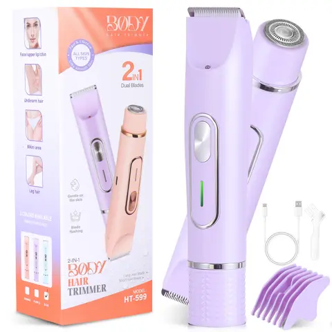 Women's Luxury 2-in-1 Bikini Trimmer & Epilator Electric Razor - Lighted, Rechargeable 90-Minute Battery, Plastic & Ceramic Blades, Effortless Operation, No Ingrown Hairs, Facial Shaving Products, Epilator Hair Remover Personal Care Tool