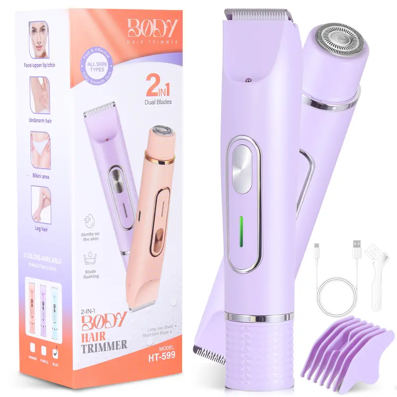 Women's Luxury 2-in-1 Bikini Trimmer & Epilator Electric Razor - Lighted, Rechargeable 90-Minute Battery, Plastic & Ceramic Blades, Effortless Operation, No Ingrown Hairs, Facial Shaving Products, Epilator Hair Remover Personal Care Tool