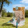 Automatic Bird Feeder & Cute Chicken Mic Toy - 7.28"h × 2.95"w × 3.34"l Transparent Square Cage Bird Food Container, Pull-Out Clean, Easy Install for Small-Medium Pets, Voice Prank Changer, Daily Use Halloween Gift