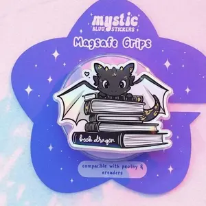 Cute Reading Dragon Phone Holder – "Book Dragon" Graphic Grip, Viral Booktok Merch Style, Kawaii E-reader Stand Gift for Fantasy Lovers.