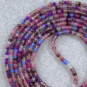 PASSION FLOWER - Tie On Waist beads - 45 to 60 inches Waistbeads - Purple Waistbeads - Mauve Waistbeads - Irridescent Waistbeads - Valentines Day Waistbeads - Belly Beads - Body Beads - African Waistbeads Made By Venus