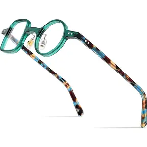 Acetate Glasses Frame Men,Left Square Right Round  Retro Optical Eyeglasses