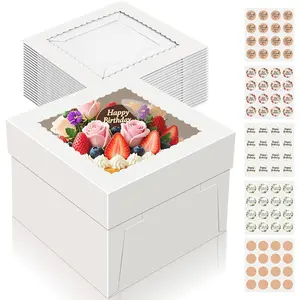 15 count Cake Boxes 10 Inch, 10x10x8 Tall Cake Box, 10 Inch Cake Box with Window, White Bakery Boxes, Large Baking Boxes, Cajas Para Pasteles, 10x10 Cake Boxes for Birthday, Wedding, Party, Business