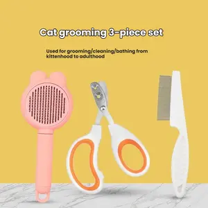 Pet Grooming Set, Brush Cleaning Bath Kit, Cat Dog Flea Comb, Round Hole Nail Clippers, Special Clean Three-Piece Set