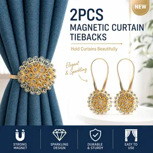 2Pack Magnetic Curtain Tiebacks – Crystal Flower Decor with High Stretchy Wire, Easy Magnetic Closure for Home Office, Silk Drapes, Bedroom