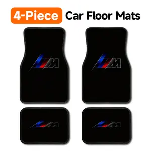 M Sport 4-Piece Car Floor Mats, Universal Fit Black Automotive Floor Liners with M Power Logo, Anti-Slip Front & Rear Foot Mats for Cars, SUVs, Trucks, All Weather Durable Interior Accessories