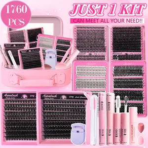 1760PCS Lash Extension Set, 10D–120D Mixed Volume Cluster Lashes, D Curl Fluffy & Natural, Includes Lash Tools, Easy DIY at Home, Lightweight Black Glossy Lashes, Long-Lasting, Comfortable Wear, Perfect for Beginners & Daily Makeup, Eyelash Cluster Kit