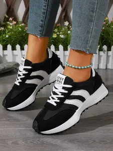 Spring Summer New Women's Thick Sole Sport Shoes, Soft Bottom Comfort Casual Shoes, Trendy Colorblock Design, Mid Top, Medium Width, Trendy Walking Sneaker, Colorblock Sneakers