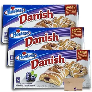 Hostess Blueberry Danish Value Pack | Individually Wrapped | 6 Count Box | Pack of 3 (18 Total Danish)