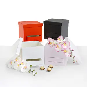 Square Surprise Flower Box, Silky Fabric Finish, 8"x 8"x 7.5", Various Colors | W527