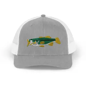 Green and Gold Bass Fish Snapback Trucker Cap | Fishing Hat, Embroidered Fish