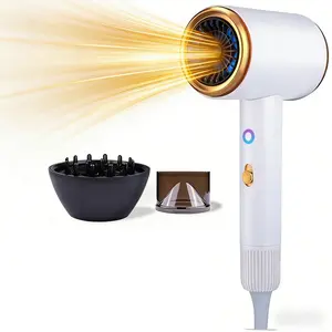 High Speed lonic Blow Dryer, Kit for Women and Men - Low Noise,2100W Professional Blow Dryer, LED ring with 3 Heating,2 Speed, 2 Nozzle for Home Salon Travel Ionic Hair Dryer Portable