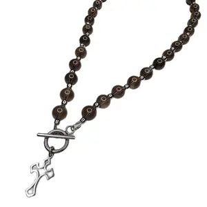 Yassy Creates | Smoky Quartz Beaded Necklace with Cross Toggle Clasp