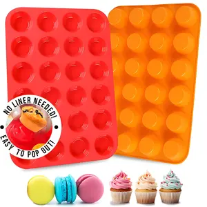 2 Pack 24 Holes Silicone Muffin Pan, Multicolor Mini 24 Cups Cupcake Pan, Silicone Cake Moulds for Baking, Silicone Round Mold DIY Cupcake Cookies Fondant Baking Pan, Mini Muffin Cupcake Pan for Baking Mini Muffins, Mini Cupcakes, Bakeware, Baking Tools
