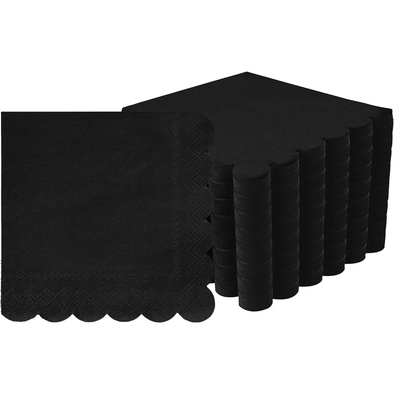 Cocktail Napkins Disposable, 100 Count Black Scalloped Napkins, Dessert, Folded 5 x 5 Party Napkins, 2 Ply Paper Napkins Bulk for Dinner Wedding Birthday Party - Amcrate