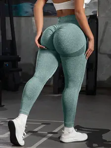 Women's Plus Size High Elasticity Yoga Pants, Four-Way Stretch High Waisted Seamless Leggings, Casual Solid Color Workout Bottoms, Gym Workout Leggings