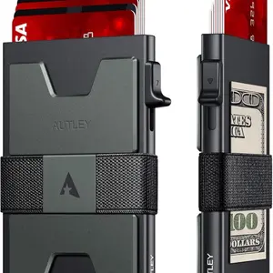 AUTLEY Slim Card Holder, Minimalist Pop Up Wallet for Men, RFID Blocking Mens Wallet with Cash Band (Black)