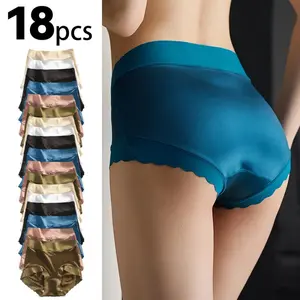 18 Pack Women's Mid Waist Briefs Soft Breathable Scalloped Edge Underwear High Elastic Hip-Lifting Fit Comfortable Everyday Panties Tummy Shaping Adhesive Sheet Clothes Fabric Womenswear Thick Winter Compression
