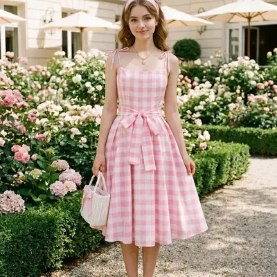 pink plaid dress zara GINGHAM MIDI DRESS - Pink / White