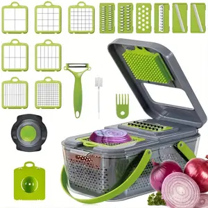Multifunctional Vegetable Chopper, 22pcs/set Portable Manual Vegetable Cutter with Container, Vegetable Slicer, Kitchen Utensils & Gadgets