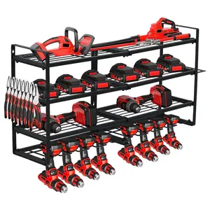 [FLASH SALE] Garvee Power Tool Organizer Wall Mount 4-Layer Drill Storage Shelf 8 Holders Black Efficient Garage Workbench Workshop
