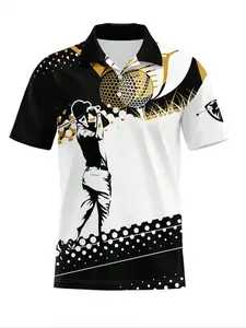 Men's Breathable Polyester Short Sleeve Casual Party Shirt, Casual Style Graphic, Summer Digital Print Collar Design, Fitted Style for All Seasons