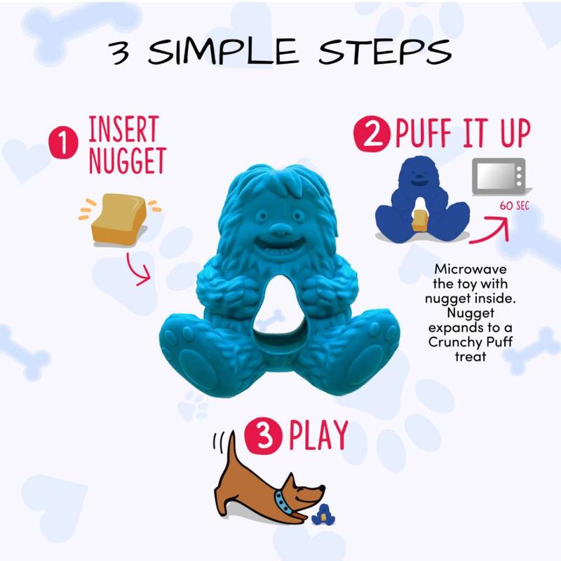 Yeti Puff and Play Interactive Enrichment Treat Dispensing Dog Toy - Durable Dog Toy, Microwave & Dishwasher Safe, Refillable with Yeti Nuggets, Animal Print, Blue